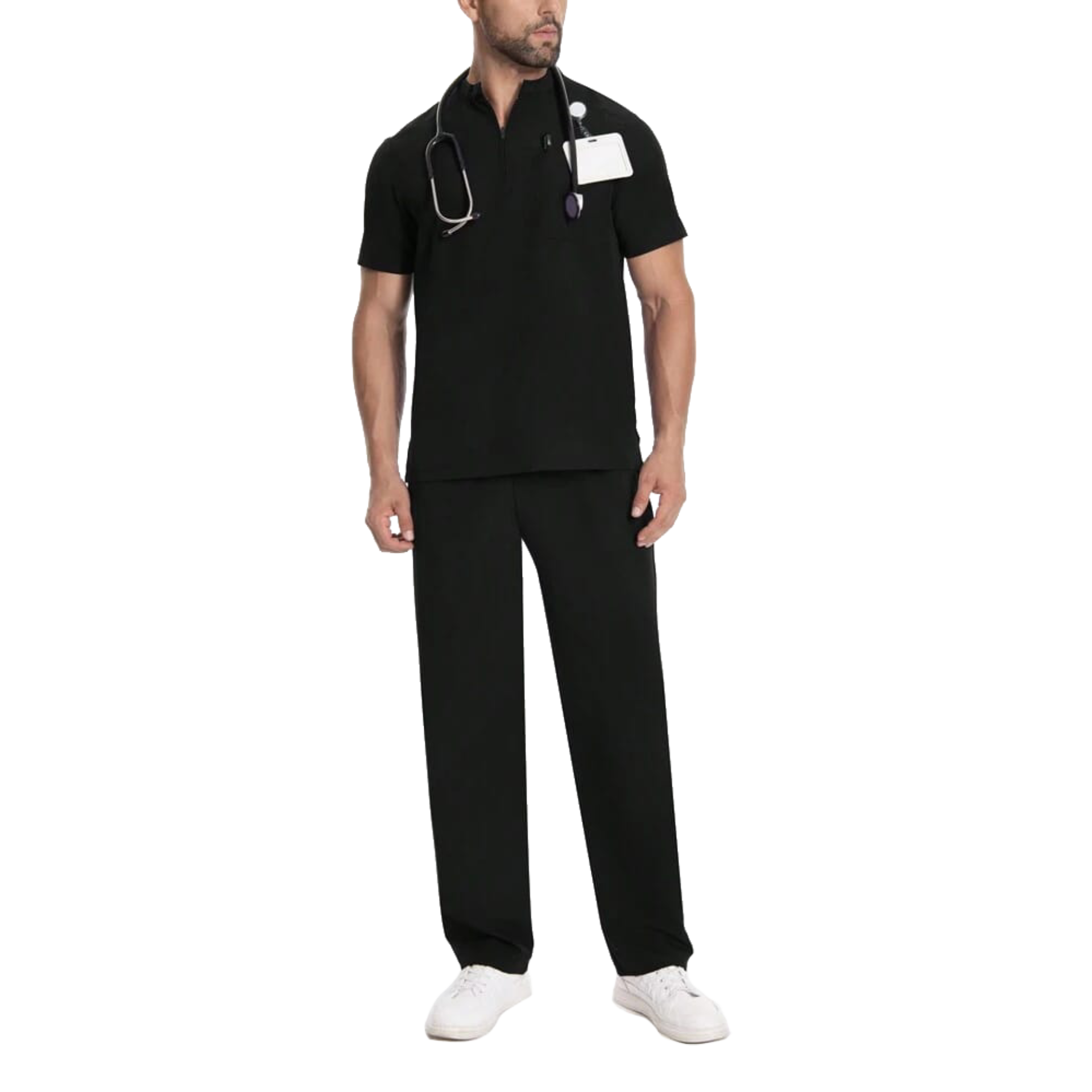 Men's Medical Scrub Set with Half-Zip (Top & Pants) - Black