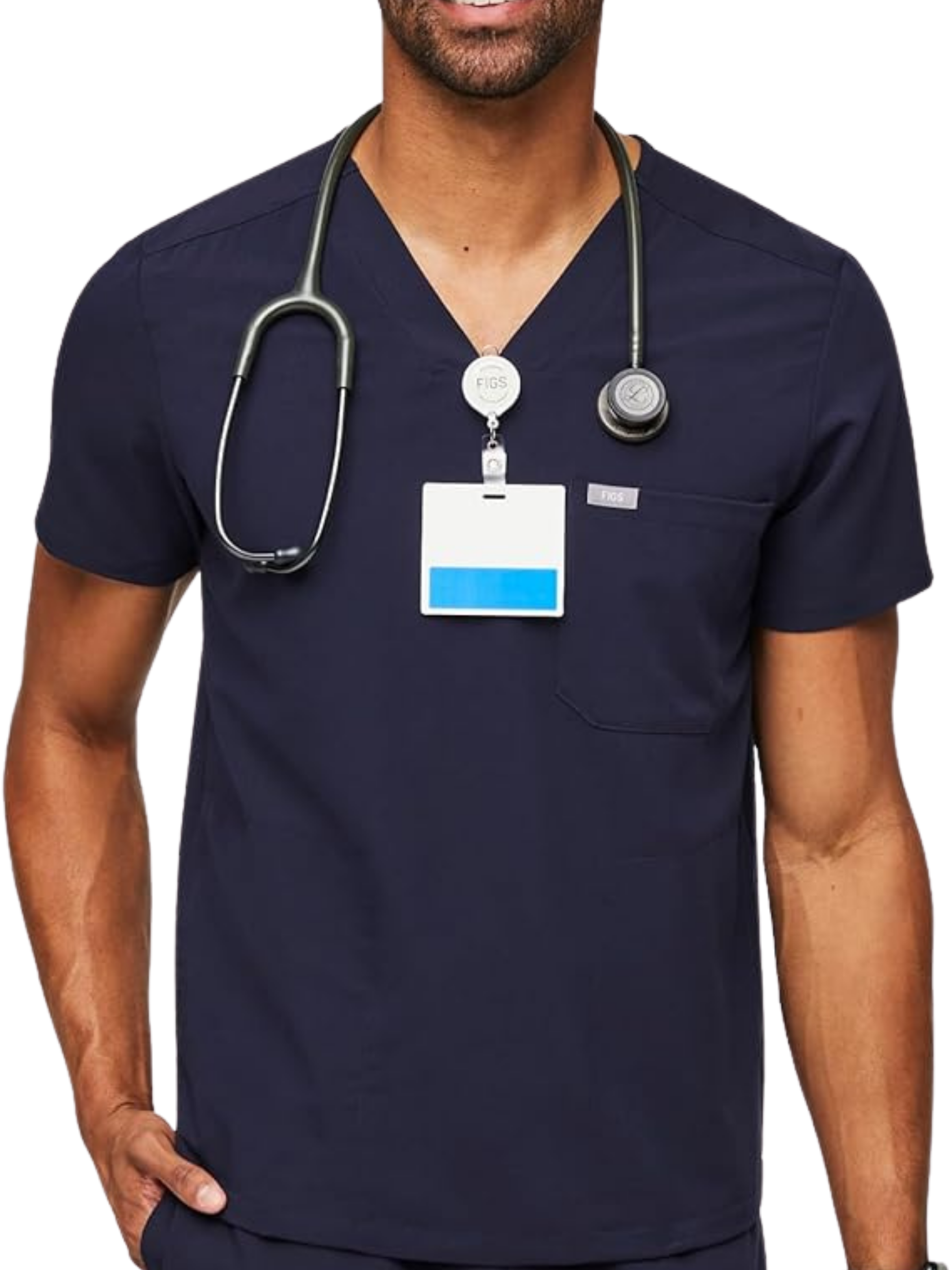 FIGS Chisec Scrub Top for Men - 3 Pockets, Tailored Fit, Squared V-Neck, 4-Way Stretch, Moisture-Wicking