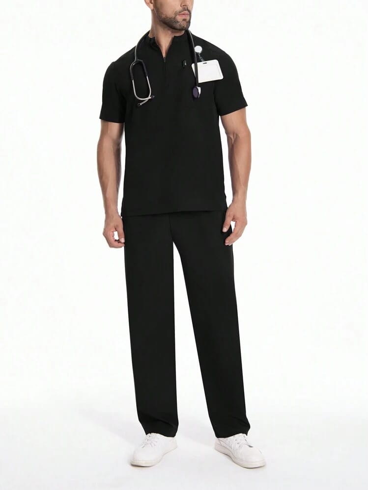 Men's Medical Scrub Set with Half-Zip (Top & Pants) - Black